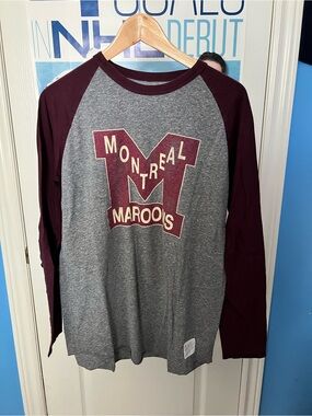 Original Retro Brand Montreal Maroons Gray and Maroon Raglan Long Sleeve Shirt